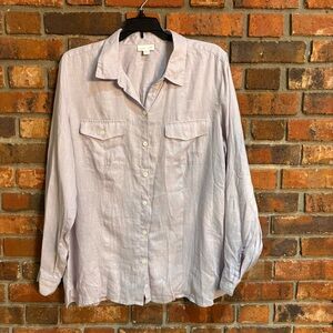 J. Jill womens love linen lightweight long sleeve button up shirt lavender L